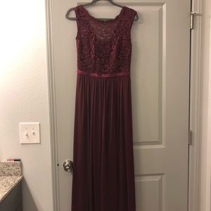 David’s Bridal maroon bridesmaid dress